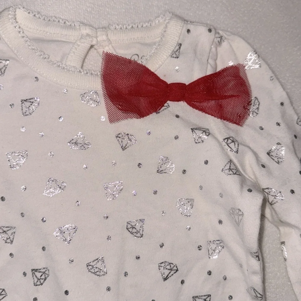 Cherokee White and Red Bodysuit with Red Bow and Silver Diamonds Onesie Newborn